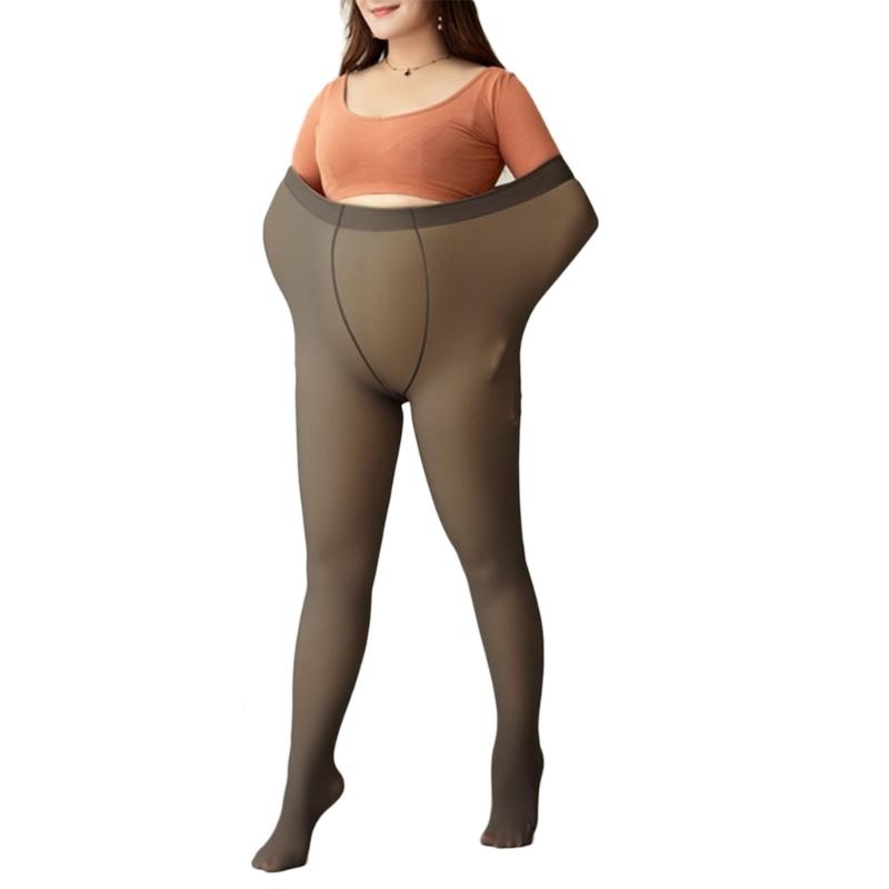 Fleece Lined Tights Women Faux Translucent Thermal Pantyhose Leggings Stockings