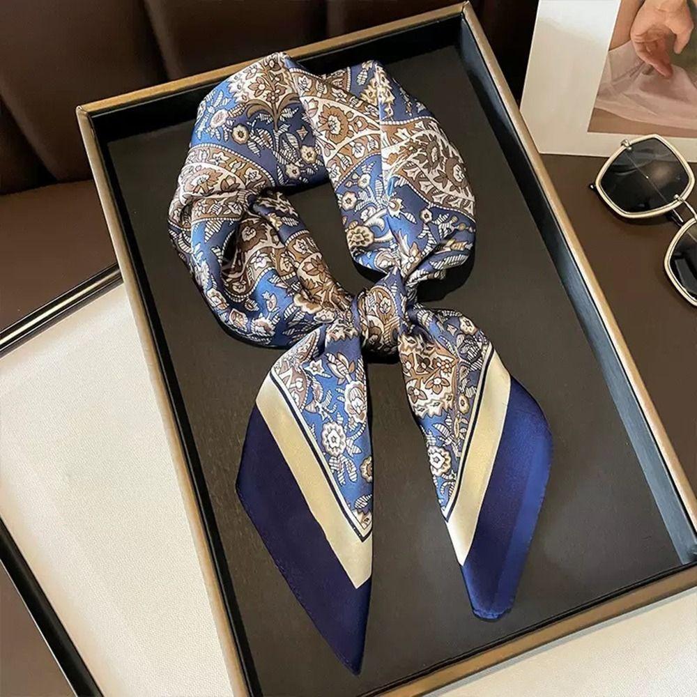 Bohemia Style Square Scarf Hijab 70x70cm Smooth Bandana Imitation Silk Scarf  for Women Female