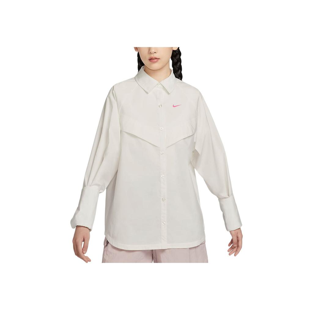 Nike Sportbekleidung Web Langarm Übergroßes V-Ausschnitt Design Shirt Damen Tops Segelweiß HM4627133