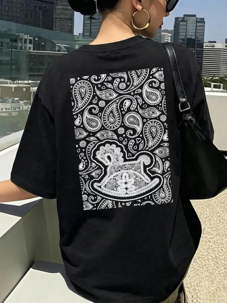 Oversized T-Shirt, pPlain Graphic on the bBack Cotton
