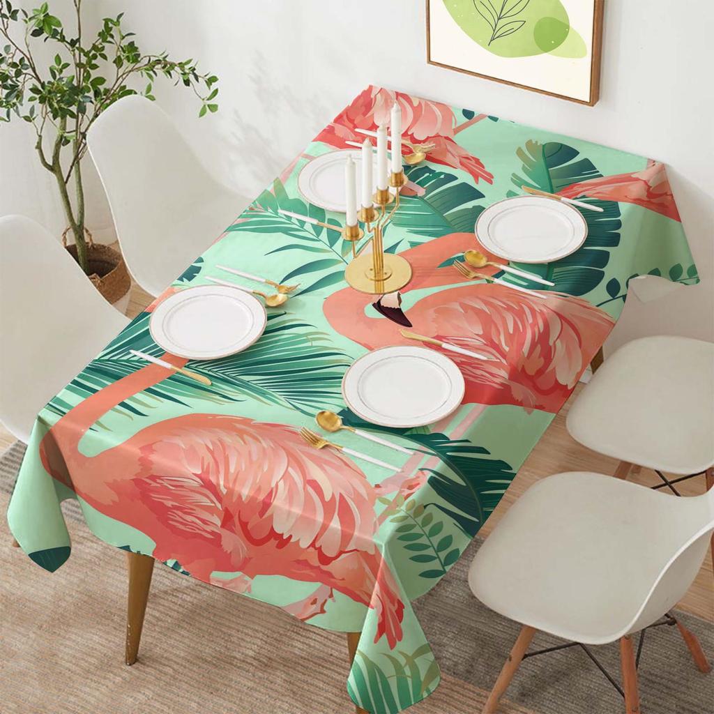 Tropical Flamingo Rectangular Polyester Tablecloth for Dining and Coffee Tables