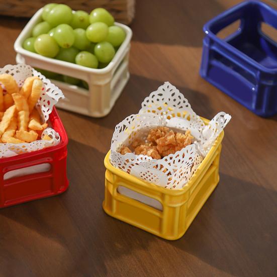 Creative Snack Bowl Mini Basket-Shaped Dish for Fruit Fries Multi-Purpose Small Ceramic
