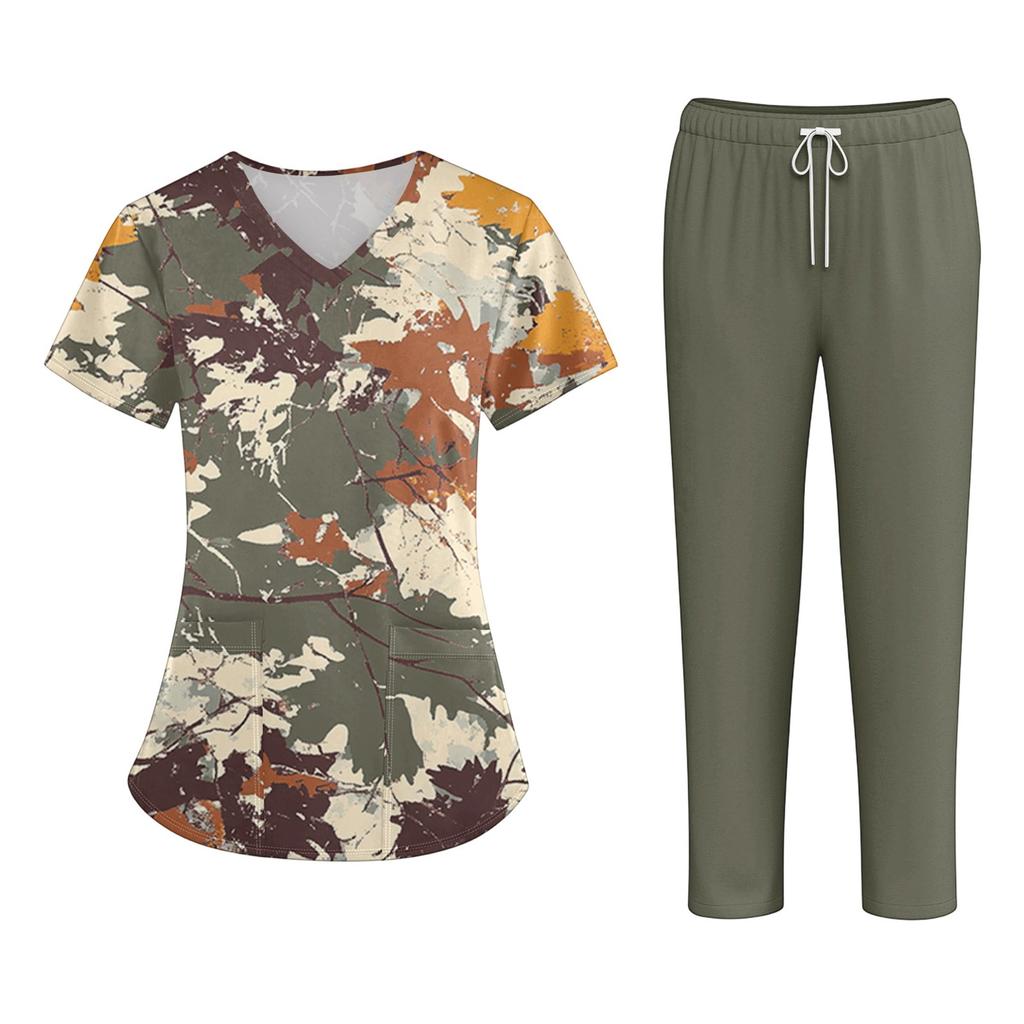 Plus SizePrinted Scrub Working Uniform Tops para mulheres Cross V-neck Halloween Print manga curta camisetas divertidas Workwear Tee com bolsos