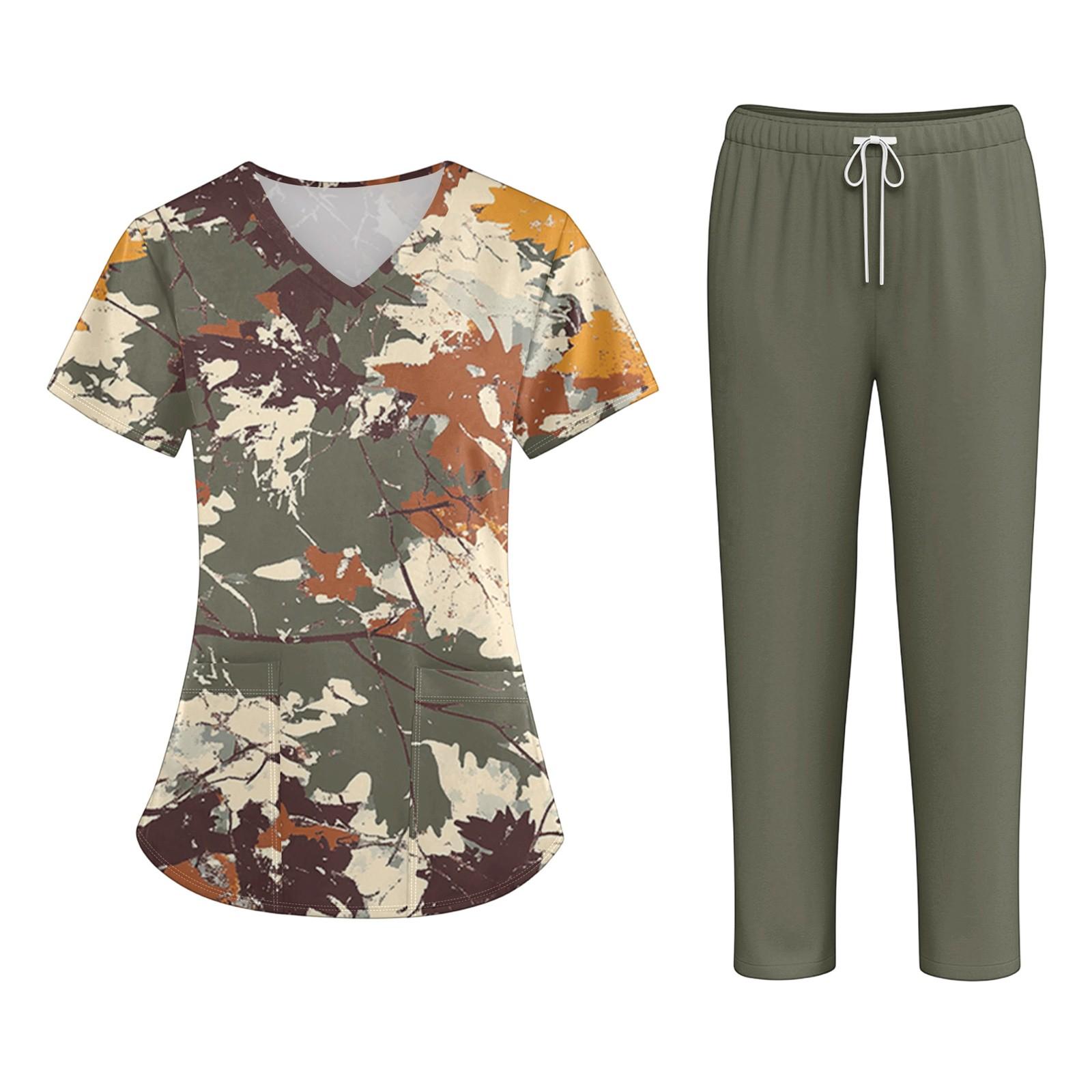 

Plus SizePrinted Scrub Working Uniform Tops For Women s Cross V-Neck Halloween Print Short Sleeve Fun T-Shirts Workwear Tee With Pockets XXL