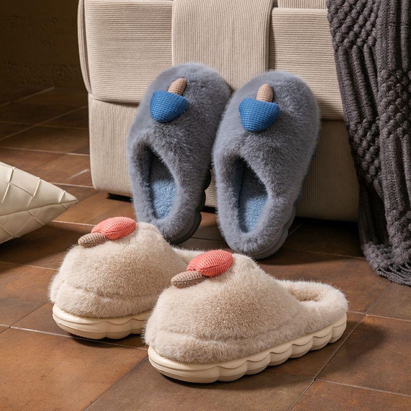 Parent-child cotton slippers women's thick bottom couple indoor non-slip soft bottom household cartoon children's mushroom fluffy slippers