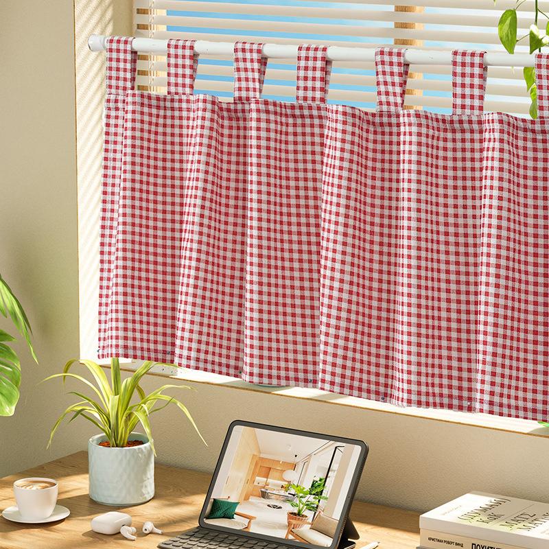 Thickened Print Plaid Short Curtains for Living Room Bedroom Kitchen Window Blocking Decorative Small Curtains