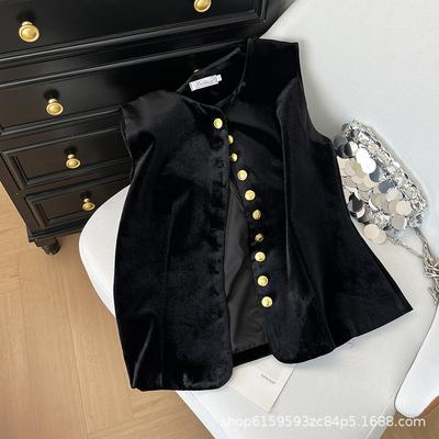 Xiaoxiangfeng Black Velvet with Fashionable Outer Wear Stacked Sleeveless Suit Small Vest Women's 2025 Vest