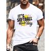 European Sizes  Men's Summer Crew Neck T-shirts, Softball Graphic Print Trendy Slightly Stretch Short Sleeve Tees, Comfy For Casual Outdoor Activities