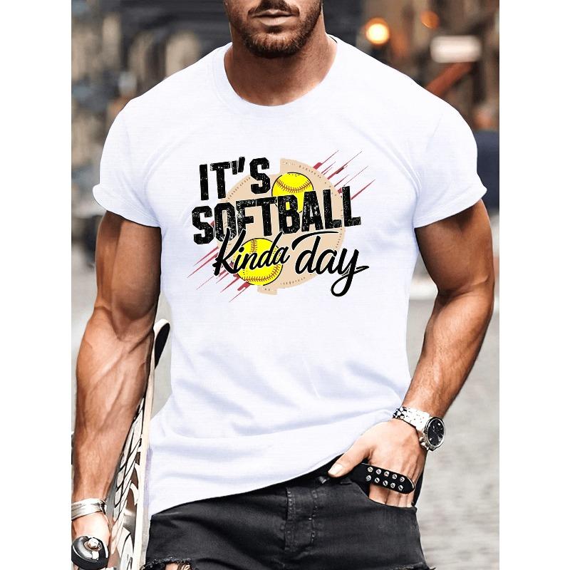 

Европейские размеры Мужские летние футболки с круглым вырезом, Модные футболки с коротким рукавом и графическим принтом Софтбол , Слегка эластичные, Удобные для повседневной носки и активного отдыха на природе S белый