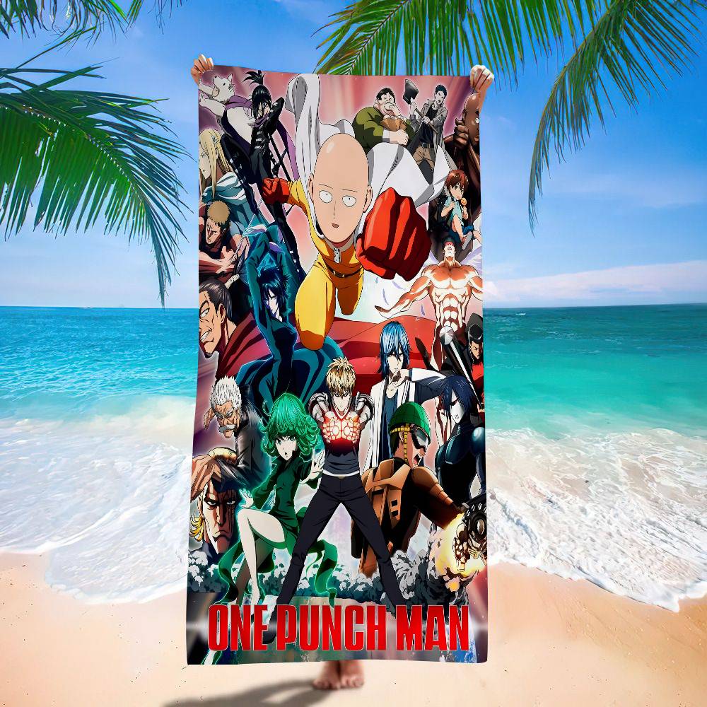 O-One-Punch Man S-Saitama Anime Beach Swimming Towel Soft Absorbent Washcloth Children's Gifts for Kids Travel Camping Gym