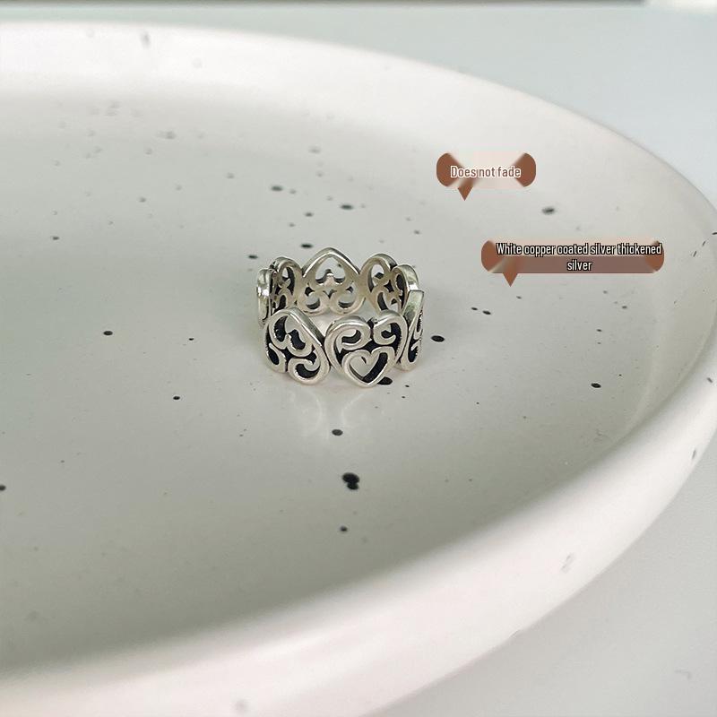 Lanzhi 925 Sterling Silver Heart Cutout Ring - Unique Niche Design, Non-Fading for Women