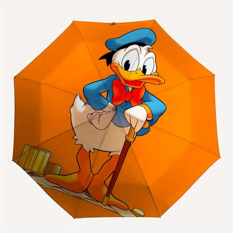 1pc Orange Donald Duck Design Durable Cartoon Folding Umbrella, Portable 3-Fold Compact Umbrella for Men and Women, Suitable for Travel or D