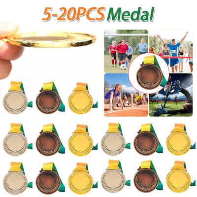5-20PCS 2 Inches Gold Silver Bronze Prize with Neck Ribbon 1st 2nd 3rd Prize Medal Round for Kids School Sports Meeting