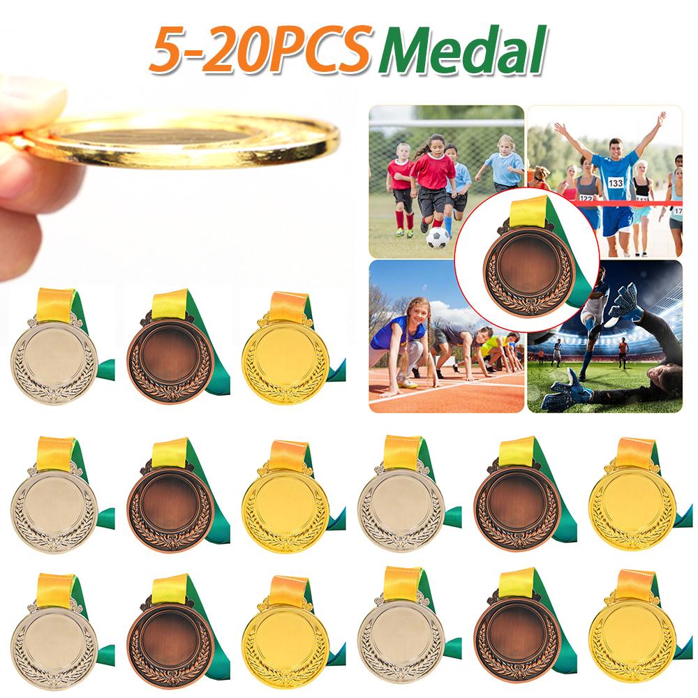5-20PCS 2 Inches Gold Silver Bronze Prize with Neck Ribbon 1st 2nd 3rd Prize Medal Round for Kids School Sports Meeting