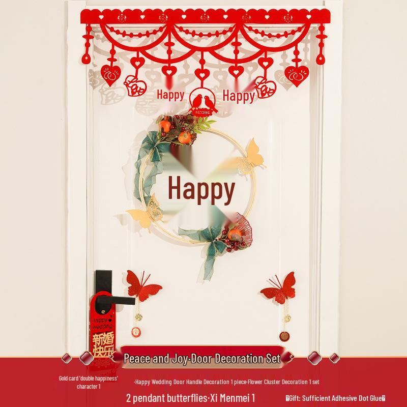 Gold Wedding Room Door Decoration Set with Xi Character Stickers