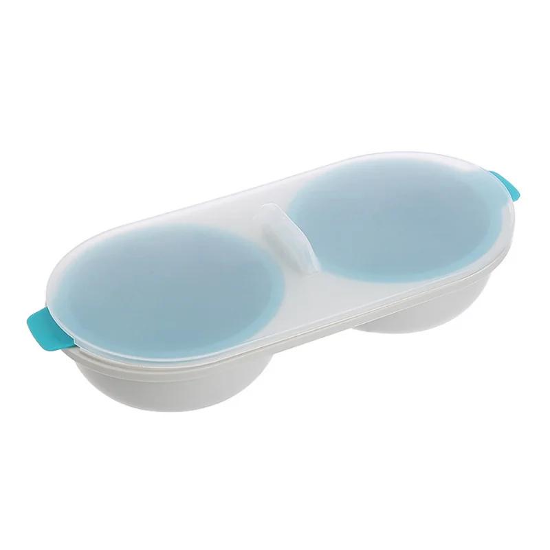 Drennerende Eggkoker Dobbel Kopp Eggdamper med lokk kjøkken Matlagingsform eggkoker Kokt Pochert Eggform for Mikrobølgeovner