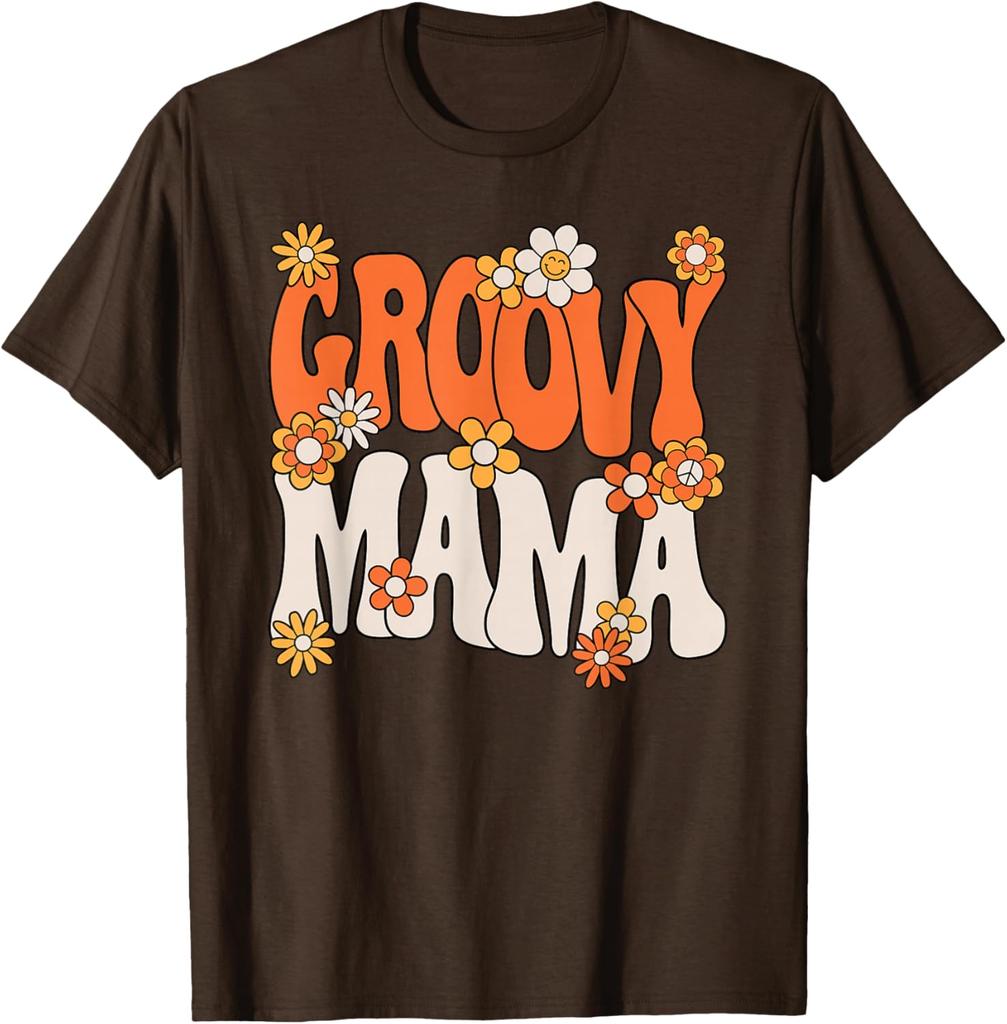 Groovy Mama Hippie 70s Retro Floral Print Cotton Graphic T-Shirt Casual Women Tee
