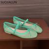 Fashion SUOJIALUN 2025 Summer New Brand Women Flat Shoes Fashion Mesh Ladies Elegant Boat Shoes Round Toe Shallow Slip On Ballerina Shoe