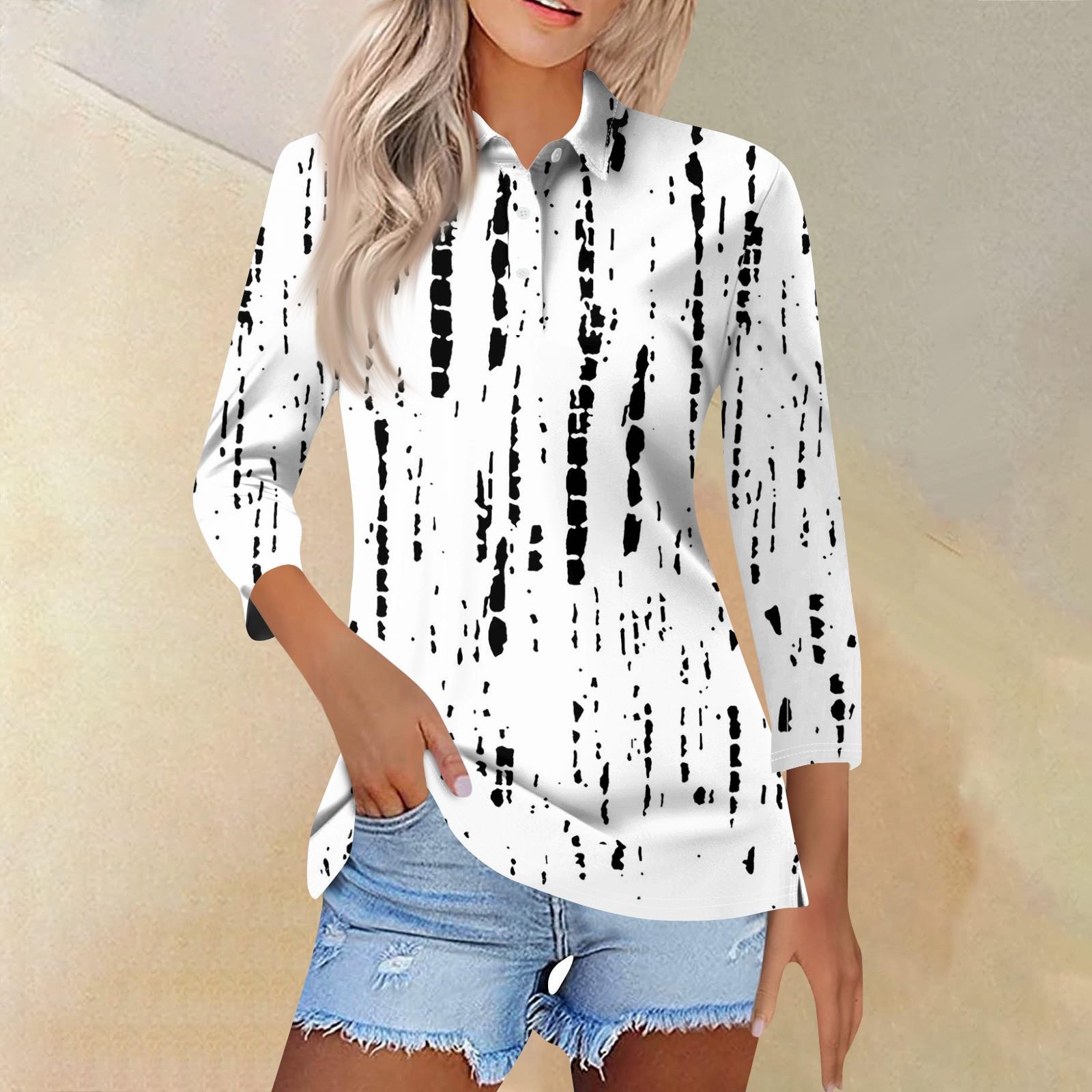 

Женская модная повседневная рубашка с отворотом и рукавом 3/4, женские топы на пуговицах XL белый