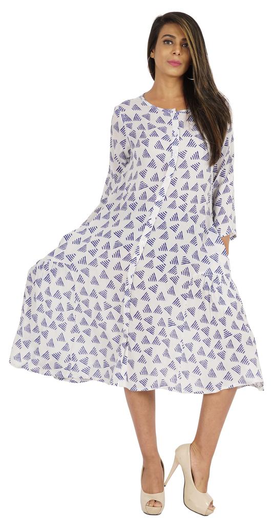 Bimba Printed Flared Midi Dress For Women Rayon Crepe Casual Summer Dress