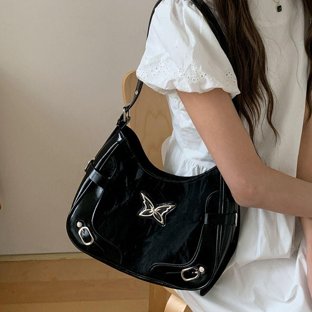 

Rivet Retro Shoulder Bag Handbag Butterfly Underarm Bag Fashion Spicy Girl рожевий