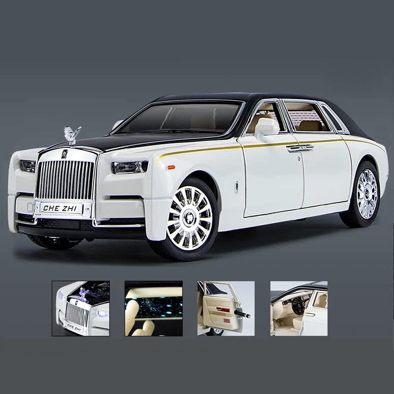 

1/24 Модель автомобіля Rolls Royce Phantom з литого сплаву, литі та іграшкові транспортні засоби, колекція металевих моделей автомобілів, імітація звуку та світла, дитяча іграшка, подарунок чорний/білий