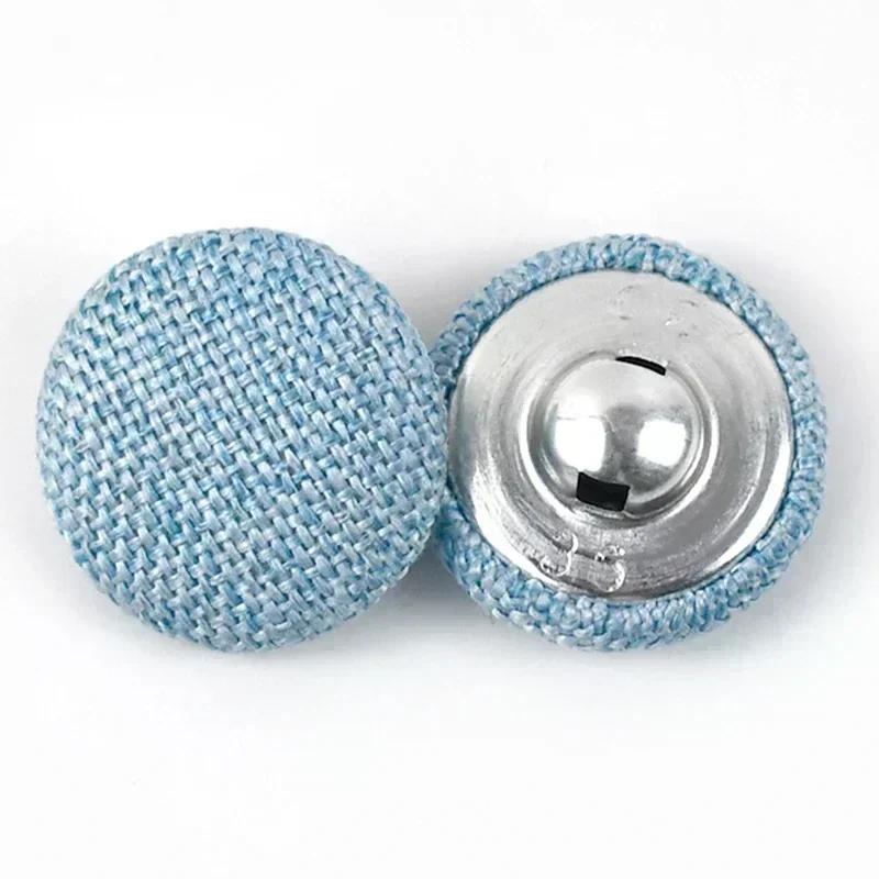 30Pcs Meetee 15-30mm Colorful Cloth Covered Button Linen Fabric Round Metal Shank Buttons DIY Clothing Home Sewing Accessories