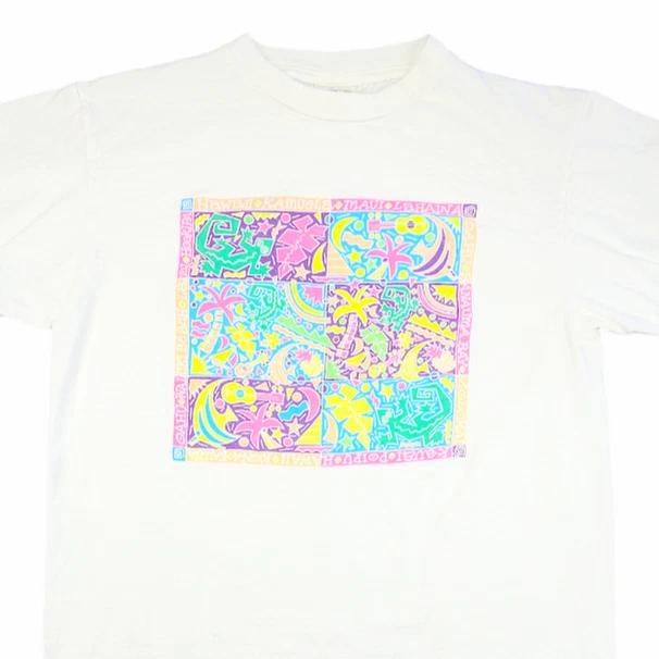 Vintage Hawaii 100% Cotton T-shirt Mens Tees Top Mens Size Medium White Art Tee Palm Trees Travel