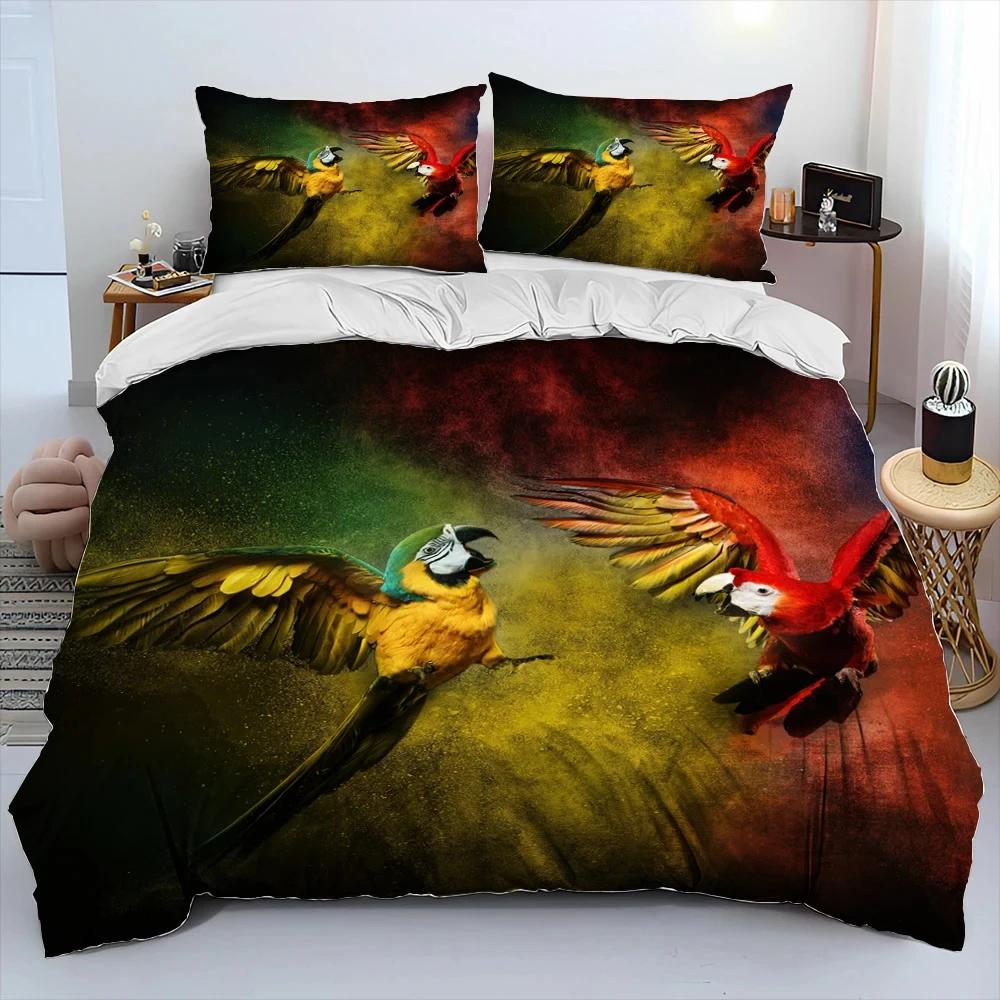 Colorful Parrot Macaws Birds Comforter Bedding Set,Duvet Cover Bed Set Quilt Cover Pillowcase,King Queen Size Bedding Set Adult