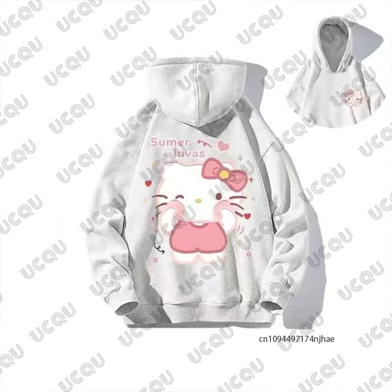 Autumn Winter New Cute Cartoon Hello Kitty Print Cotton Hoodies For Women Long Sleeve Sweatshirt Casual Pullover Couple Y2K Tops