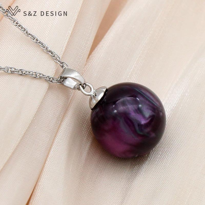 Fashion Rose Gold Color Round Acrylic Beads Pendant Necklace For Women Wedding Party Elegant Jewelry