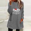 Autumn Winter Women's Christmas Print Round Neck Loose Long Sleeve Pocket Plush Hoodie
