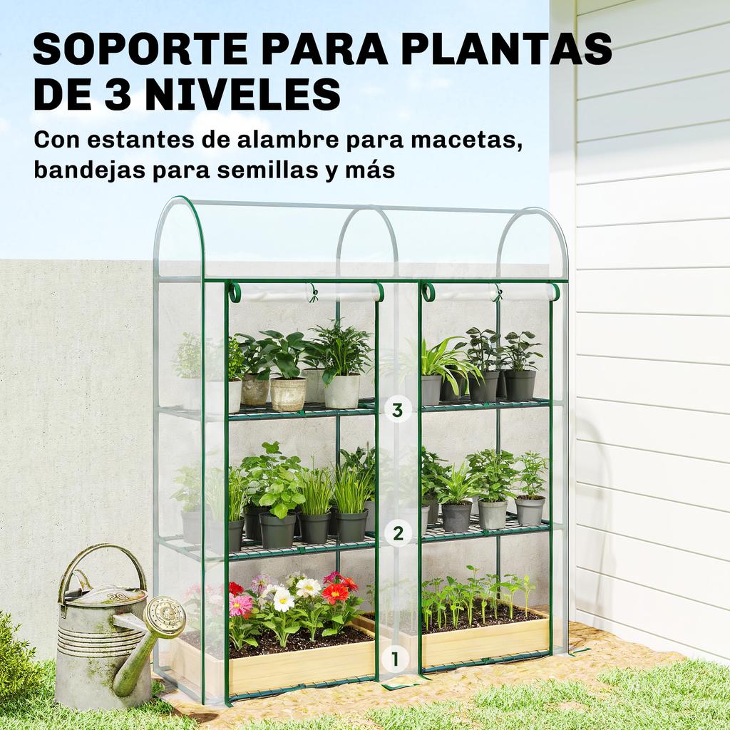 Small 3-Tier Greenhouse, 2 Roll-Up Doors, Steel Frame, Plastic Cover, 143 X 46 X 164 Cm, Transparent