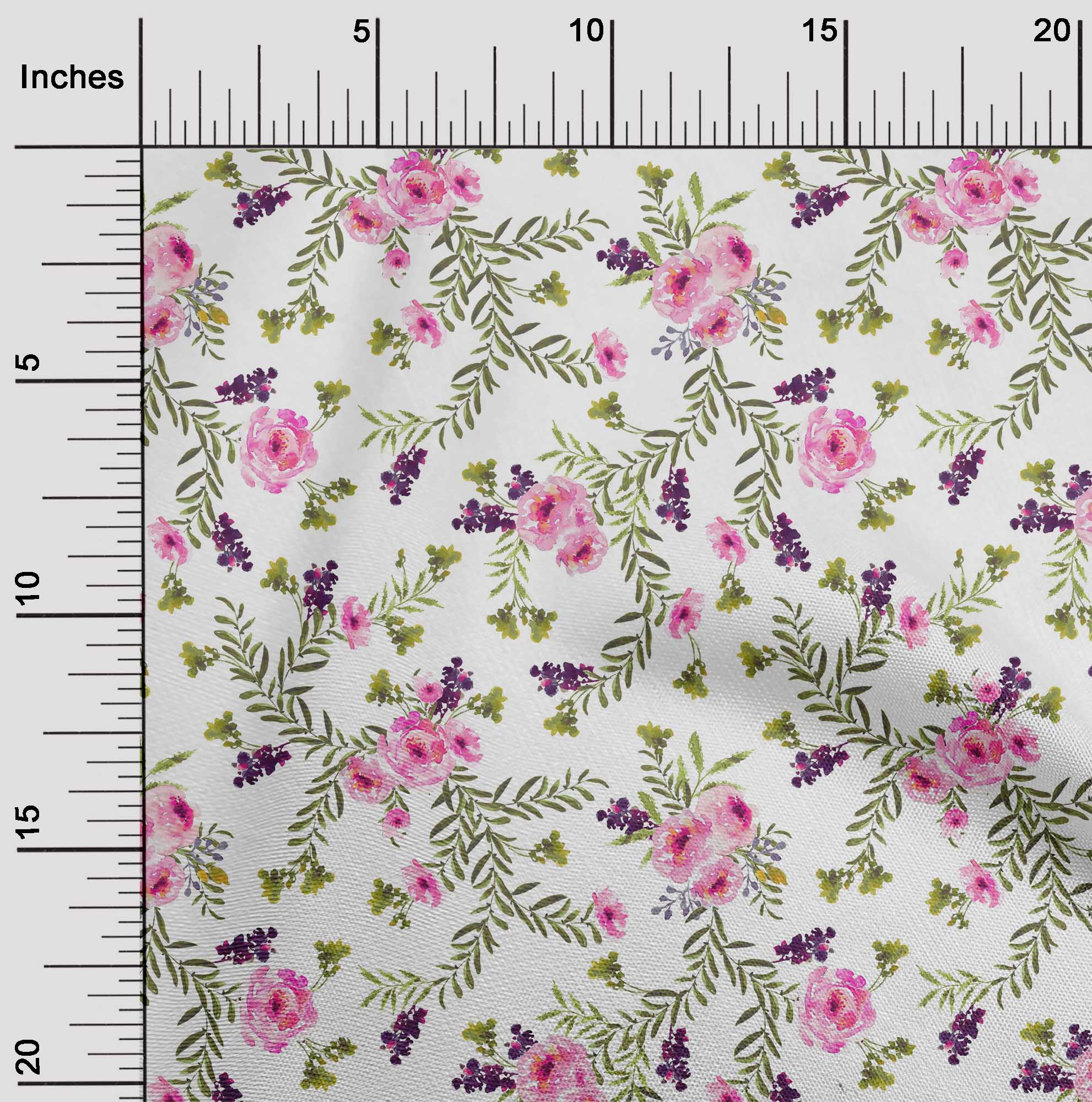 

OneOone Cotton Flex Fabric Watercolor Leaves & Peony Floral Print Fabric BTY 40 дюймів 42 Inch - Viscose Chiffon білий