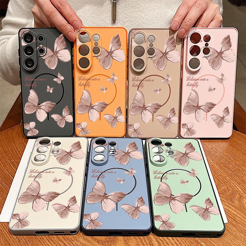 Bowknots Butterfly Pattern Case For Samsung Galaxy S26 Ultra S25 Edge S24 Plus S23 FE S22 A54 A55 A56 5G Magnetic For Magsafe Matte Cover