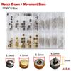 170pcs Stainless Steel Watch Crown 3.5mm 4mm 5mm Adjustable Timepiece Crown Tube Watch Replacement Modification Parts with Box