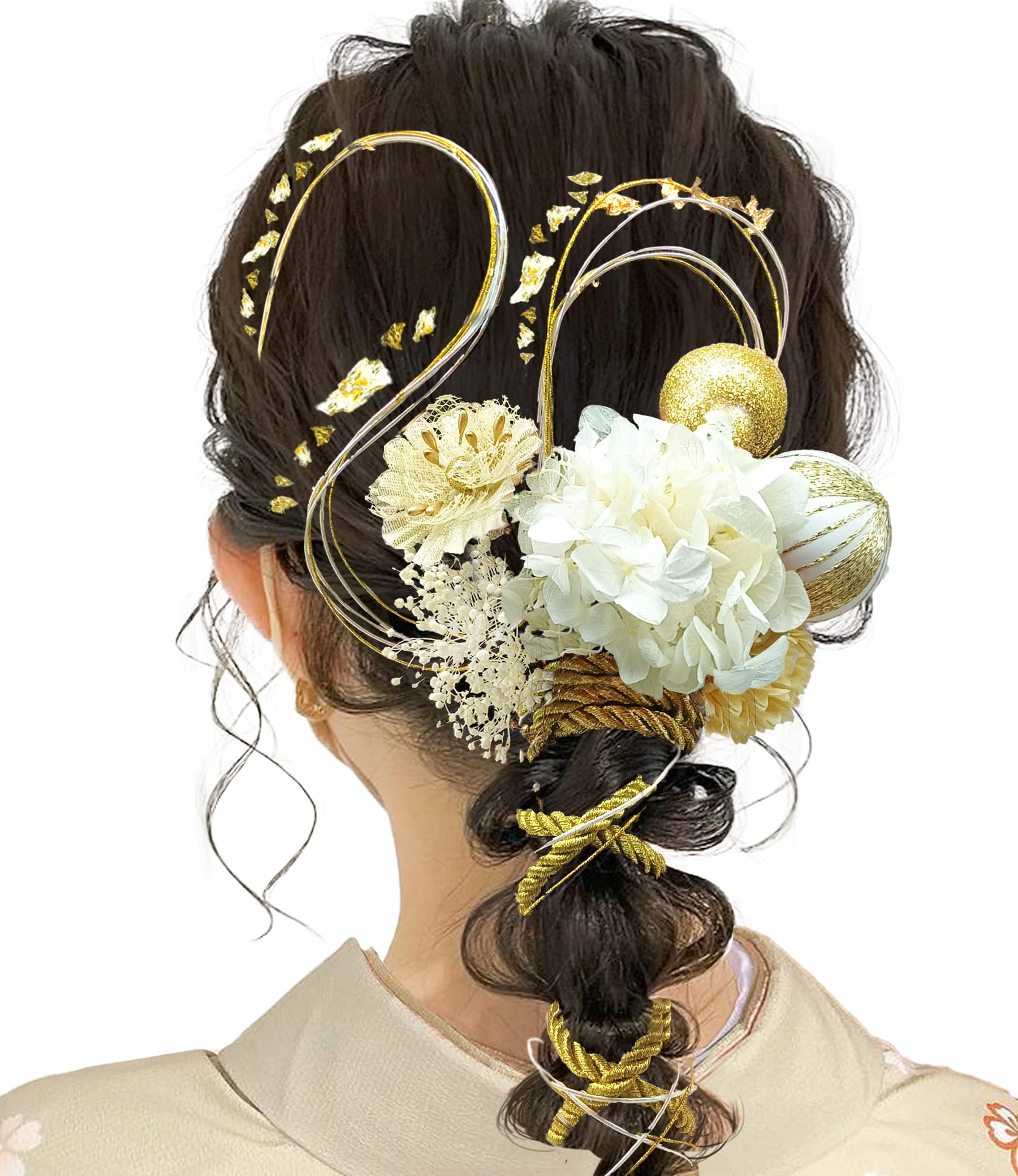 

JZOON Hair Hydrangea and Breath Japanese Perfect for Entrance and Fireworks Handmade Mizuhiki Hair Set of 9 for Japanese and Western White Ornaments, белый