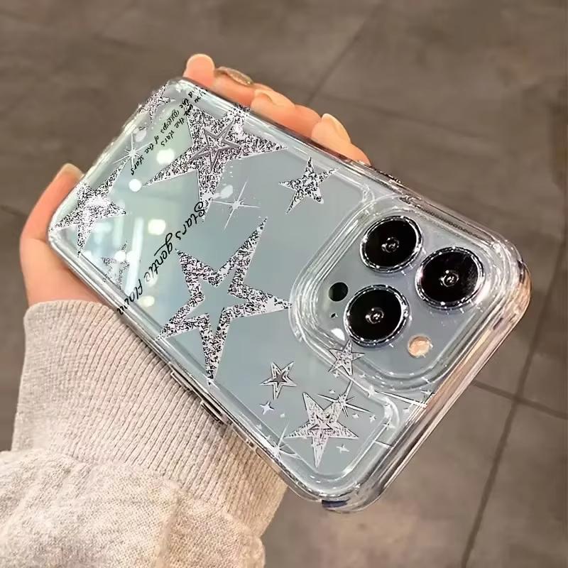 Transparente Glänzende Sternenmuster Klare Handyhülle Für iPhone 17 16 Pro Max 15 14 Plus 13 Mini 12 11 16E 17 Air X XR Weiche Hülle