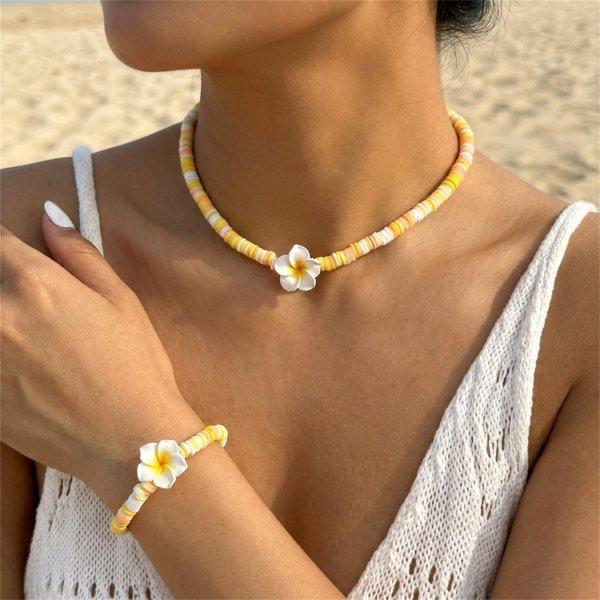 Bohemianische Muschel Choker Halskette für Damen Mode Sommer Süße Blume Anhänger Handgewebtes Seil Halskette Schmuck Accessoire