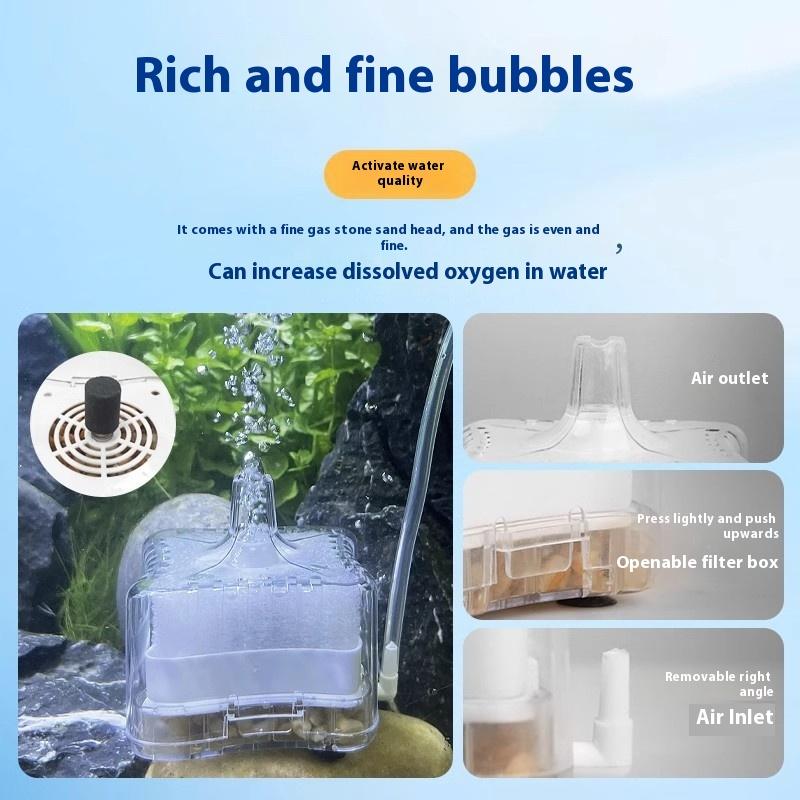Mini Aquarium Filter Aerator 2-In-1 Pneumatic Filter Fish Tank Air Stone Oxygen Pump Water Cleaning Aquarium Accessories