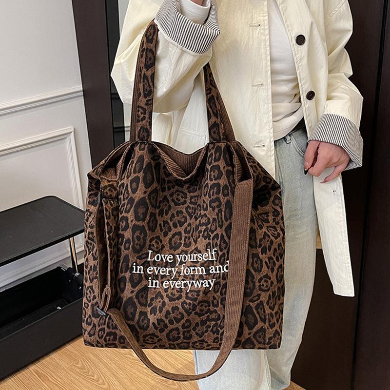 Retro Leopard Print Crossbody Bag, Large-capacity Commuter Single-shoulder Bag, Casual Tote Bag