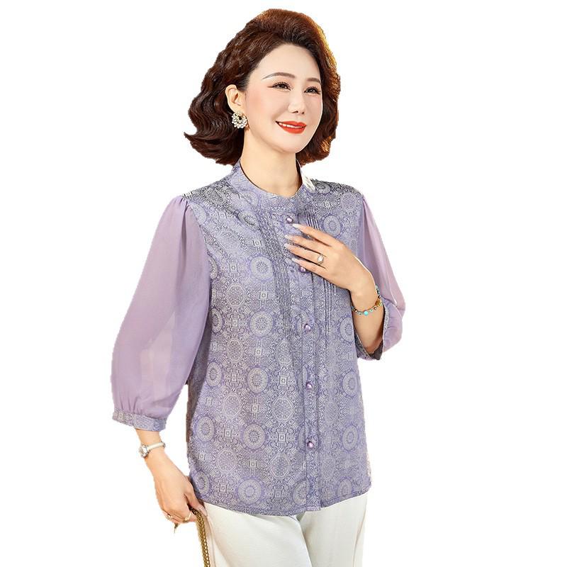 Elegant Chinese-Style Summer T-shirt for Young Mothers and Elderly Women