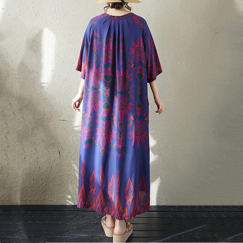 Krátký rukáv Velké bavlněné vintage květinové nové šaty pro ženy ležérní volné dlouhé letní šaty
