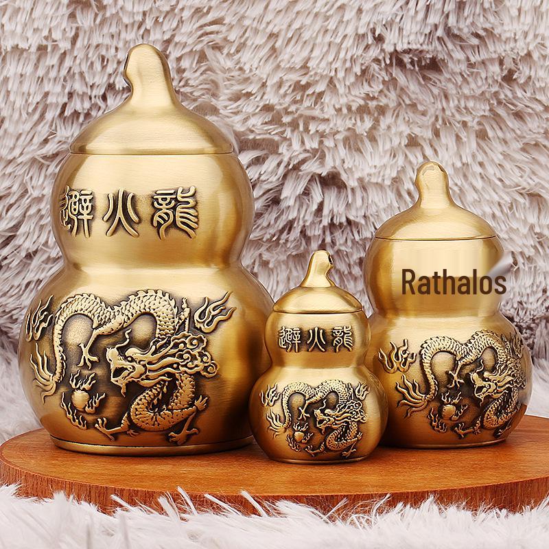 Brass Fire Dragon Gourd Desktop Ornament for Home and Kitchen Décor