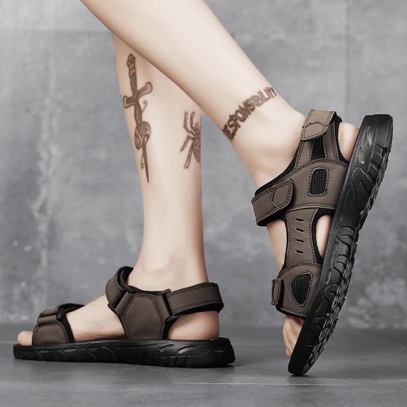 Fashion Brown Genuine Leather Men Sandals Summer New Large Size Sandals Outdoor Men's Casual Shoes Fashion Sandals Slippers Big Size 47