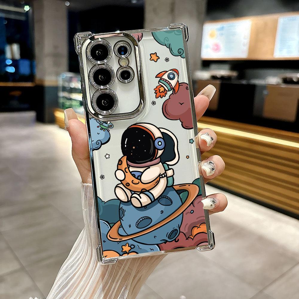 Astronaut Rocket Funda For Samsung S26Ultra Phone Case For Galaxy S25 FE S26 S24 S23 S22 S21 Ultra S20 Plus S25FE 5G Clear Cover