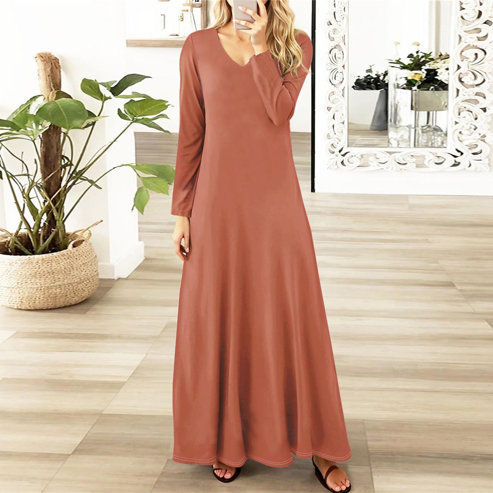 

Женские повседневные модные длинные платья с длинным рукавом, однотонные, винтажные, длинные, осень XL