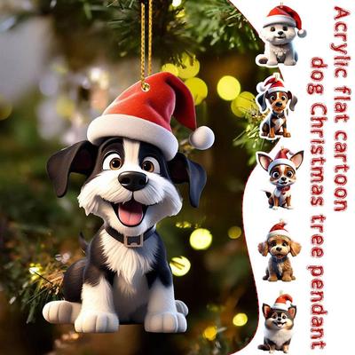 Vánoční Moderní Domácí Dekorace 2d Akrylová Kreslená Ozdoba Kreslený Pes Roztomilý Přívěsek na Stromek De Christmas Navidad Christmas C9F6