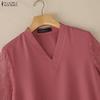 ZANZEA Women Casual V-Neck Lace Splice 3/4 Sleeve Blouse