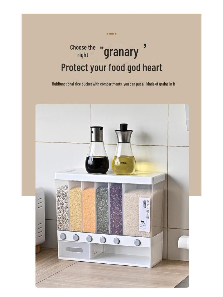 Japanese Style Wall-Mounted Rice Storage Box - Moisture-Proof, Pull-Out, Large Capacity, Multi-Grid Container